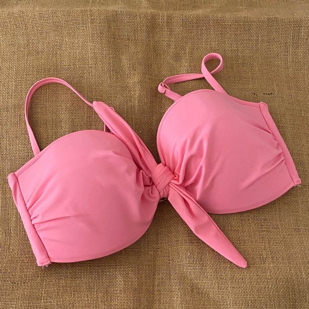 Aurum Pink Bikini Top Bandeau Removable Straps Knot Tie Detail 8